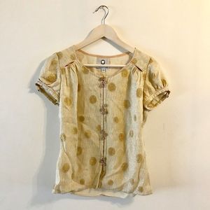 Jane Mayle Textured Silk Gold Polka Dot Blouse